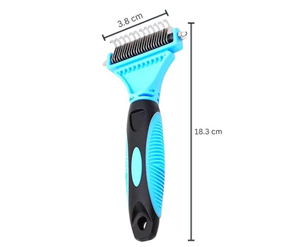 3-in 1 Dog &amp; Cat Grooming Supplies- Self-cleaning Slicker Brush, Deshedding Rake Comb, And Finger Toothbrush For Dogs &amp; Cats | Perfect For Pet Grooming Kit, Dematting And Dental Tool (blue)