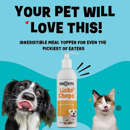Dinovite Lickochops for Dog &amp; Cat Supplement Enhanced with Omega-6, 3 Fatty Acids, Probiotics and Vitamin E, 16 oz with Pump