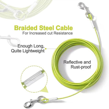 Tie Out Cable for Dogs,20FT Dog Leads,Heavy Duty Tie Out Cable for Large Dogs Up to 125lbs,Durable Dog Runner Tether Line for Outdoor,Yard