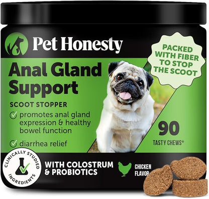 Dog Scoot Stopper - Complete Anal Gland Support with Fiber, Prebiotics &amp; Probiotics - No Scoot for Dogs (90 ct)