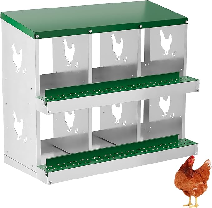 6 Hole Chicken Nesting Box with Roll Out Egg Tray, Rustproof &amp; Ventilated Chicken Laying Boxes for Hens, Chickens, Ducks | Easy-Clean Poultry Coop Accessories