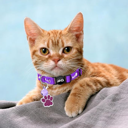 Personalized Breakaway Cat Collars Glow-in-The-Dark with ID Tag, Bell - Safety Quick - Release, Customizable for Female Male Kittens &amp; Cats (Purple)