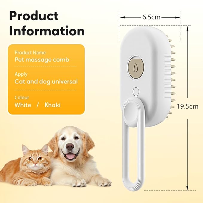 3-In-1 Rechargeable Steamy Cat Brush, Deep Cleaning &amp; Hair Removal System with Rotating Handle, 360° Massage for Cats &amp; Dogs (Cream)