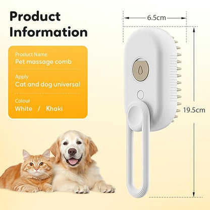 3-In-1 Rechargeable Steamy Cat Brush, Deep Cleaning &amp; Hair Removal System with Rotating Handle, 360° Massage for Cats &amp; Dogs (White)