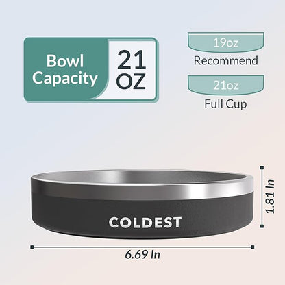Coldest Dog Bowl - Anti Rust Metal, Non Slip, 3 Layers Insulated Stainless Steel Dog Bowls - Spill Proof &amp; Heavy Duty - Water Bowl for Dogs, Cats &amp; Pets, Dish Washer Safe (21 oz, Stealth Black)