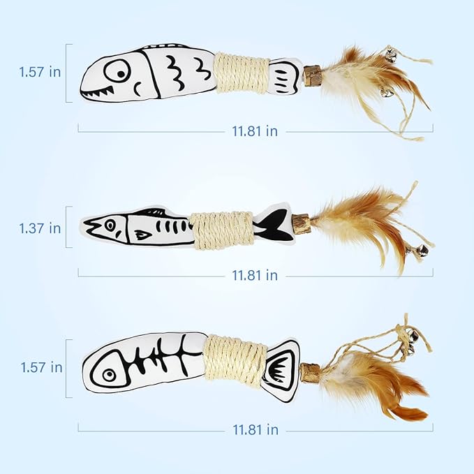 Snowlove 3-Pack Cute Catnip Feather Toys with Silvervine Rope &amp; Bells