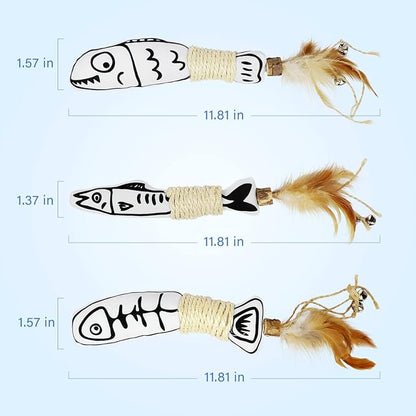 Snowlove 3-Pack Cute Catnip Feather Toys with Silvervine Rope &amp; Bells