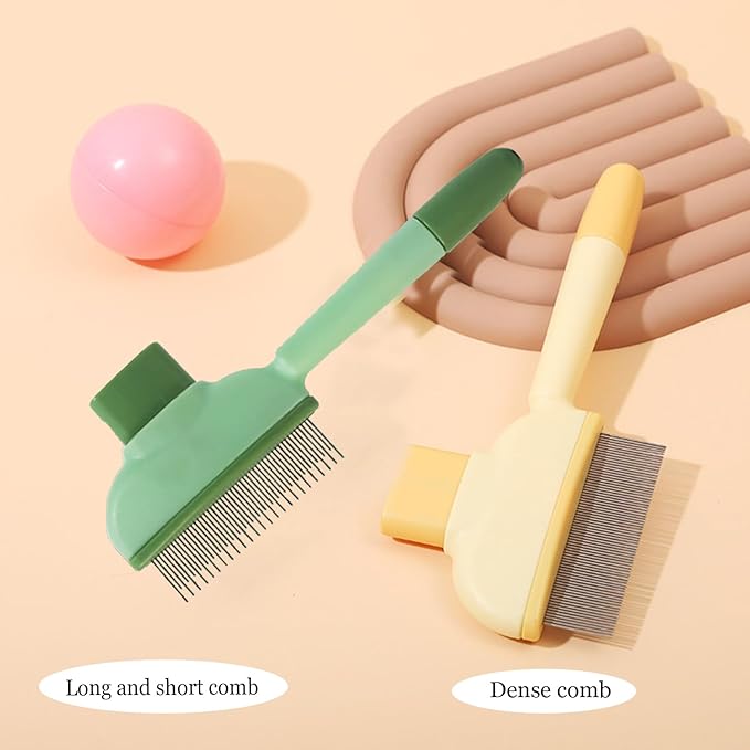 Flea Comb for Cats Dogs Brush for Shedding Pet Hair Removal Comb with Long &amp; Short Stainless Steel Teeth for Deshedding