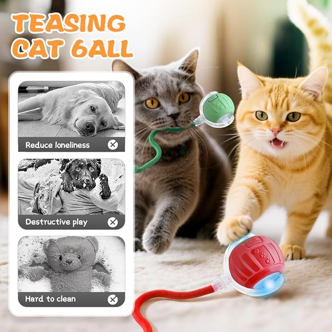 2026 New Interactive Pet Toy Ball, Smart Interactive Toy Ball for Cats &amp; Dogs, Electric Rolling Pet Toy Ball, Rechargeable Interactive Cat Toys for Bored Indoor Cats Kittens to Keep Busy (Green)