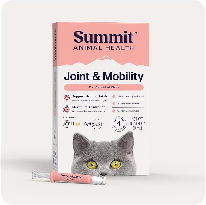 Summit Feline Pain Relief Supplement Inflammation Hip &amp; Joint Support Vitamin for Cats - Natural Chrondroitin with Liposomal Delivery for Arthritis - Drug Free - All Ages