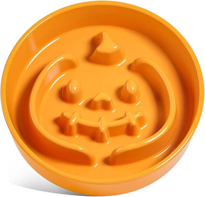 LE TAUCI Ceramic Puzzle Feeder Bowl Raised 1.5 Cup with Wood Stand for Small Medium Dog &amp; Puppy, Fast Eating Food Dish,Pumpkin Orange