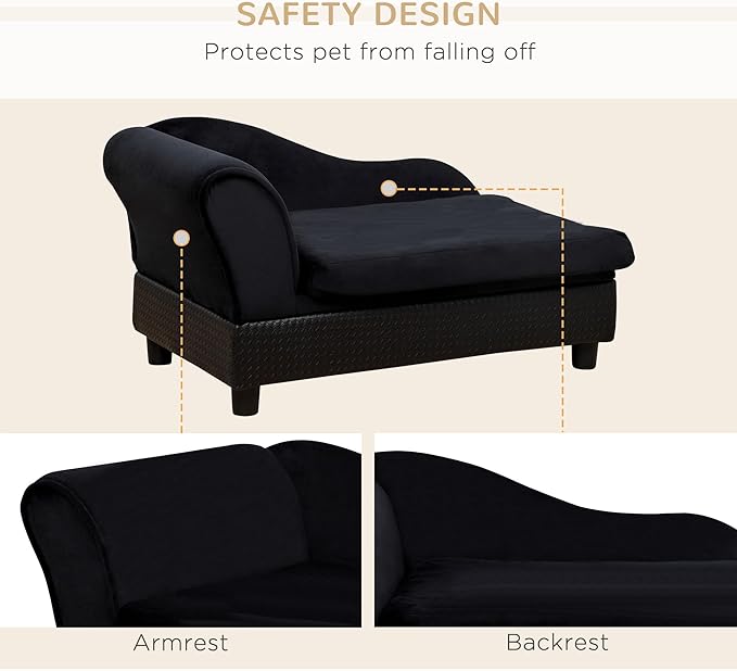 PawHut Luxury Fancy Dog Couch with Hidden Storage, Small Dog Sofa Bed with 2" Soft Foam, Modern Pet Furniture for Puppies &amp; Little Breeds, Black