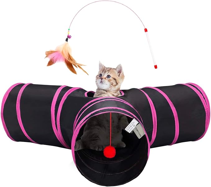 Tempcore 3 Way Collapsible Cat Tunnels, Indoor Cat Toys with Peek Hole &amp; Ball, Perfect for Kittens &amp; Rabbits