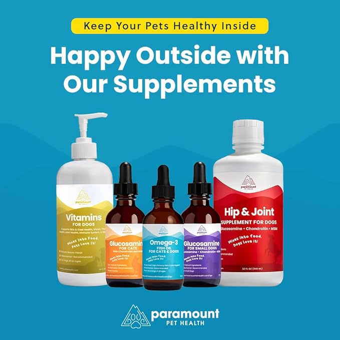 100% Natural Liquid Glucosamine Chondroitin with MSM for Cats, Hip &amp; Joint Supplement for Senior Felines, Arthritis Support &amp; Mobility Booster Glucosamine Drops, 2 Oz