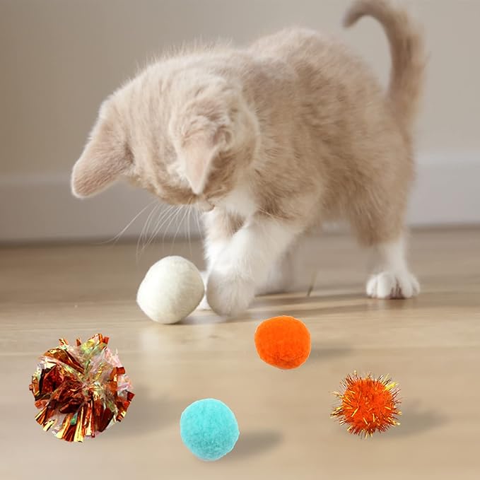 60 Pack Cat Toys - Assorted Kitten, Mouse, Crinkle &amp; Pom Pom Balls