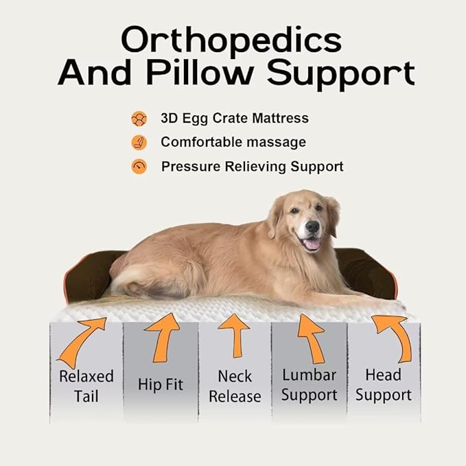 Large Dog Bed Orthopedic Washable: Extra Brown Large Big Dog Bed with Removable Bolster &amp; Memory Foam Couch Sofa - Waterproof Washable with Cover