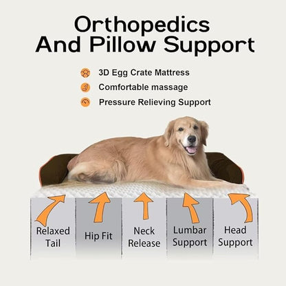 Orthopedic Large Dog Bed Washable: Brown Gaint Size Dog Beds with Removable Washable Cover, XXXL Large Orthopedic Dog Beds for Big Pet Dogs