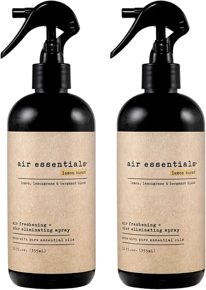 Air Essentials Air Freshener &amp; Odor Eliminator Spray - 12 oz, Pack of 2 - Made with Pure Essential Oils - Lemon Burst Scent