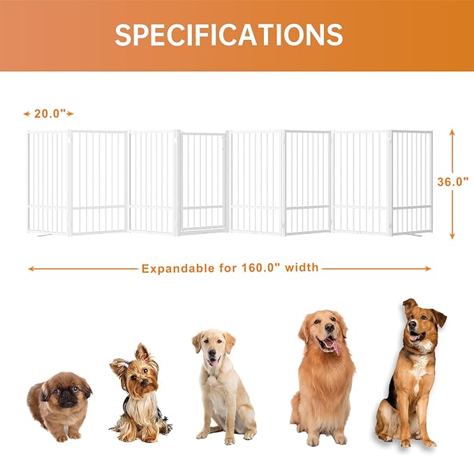 Full Metal Freestanding Dog Gate with Door, 36&