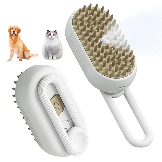 New Cat Steam Brush for Shedding Dog Brush with Steam Pet Hair Cleaning Brush Comb for Spray 4 in 1 Pet Grooming Soft Silicone Brush for Long &amp; Short Haired Pets (White)