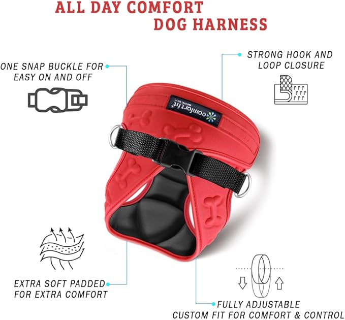Comfort Fit Dog Harness No Pull No Escape Harness Adjustable Buckles Soft Padded Reflective Choke Step in Dog Vest with Easy Control Handle for Small Medium Large Dogs &amp; Puppies