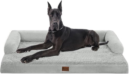 XXL Dog Bed with Bolsters, Orthopedic Dog Bed for Extra Large Dogs, Waterproof Pet Couch Beds XLarge, Big Pet Sofa with Removable Washable Cover, Nonskid Bottom (XX-Large,Grey White)