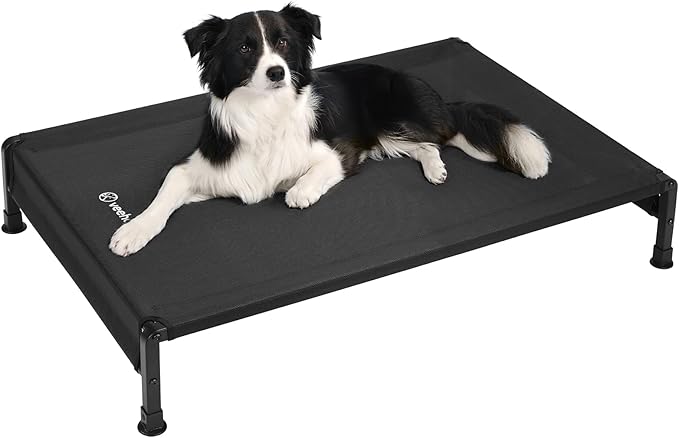 Veehoo Cooling Outdoor Dog Bed, Heavy Duty Elevated Pet Bed with Washable &amp; Breathable Teslin Mesh, Non-Slip Silicon Feet, Dog Cot Bed with Support Hem, 41" x 27", Black, CWC2433