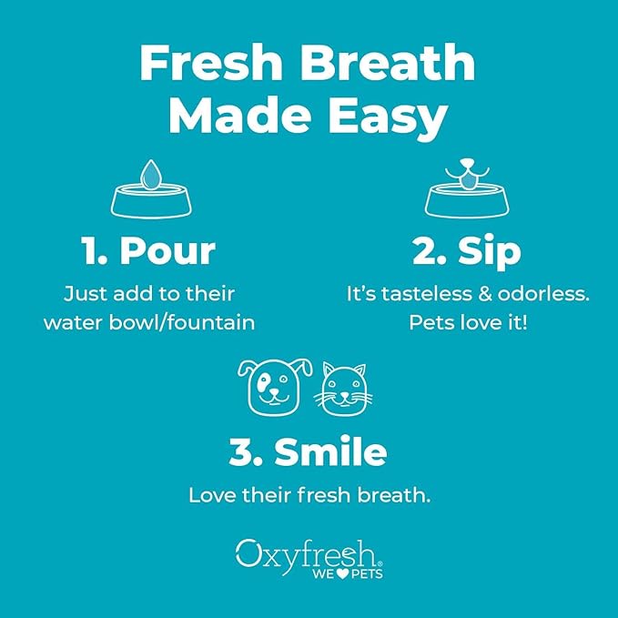 Oxyfresh Premium Pet Dental Care Solution Pet Water Additive: Best Way to Eliminate Bad Dog Breath and Cat Bad Breath - Fights Tartar &amp; Plaque - So Easy, Just Add to Water! Vet Recommended 16 oz.