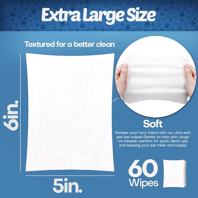 Pet Eye Wipes for Dogs | 3X Larger Unscented Hypoallergenic Gentle Eye Cleaner Wipes for Dogs &amp; Cats | Pet Tear Stain Remover Wipes | 60 Count