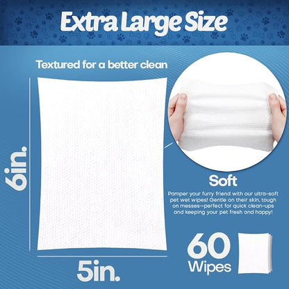 Pet Eye Wipes for Dogs | 3X Larger Unscented Hypoallergenic Gentle Eye Cleaner Wipes for Dogs &amp; Cats | Pet Tear Stain Remover Wipes | 60 Count