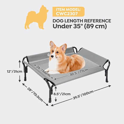 Veehoo Cooling Elevated Dog Bed, Raised Pet Cot with Guardrail &amp; Slope Headrest, Durable Breathable Teslin Mesh, Non-Slip Feet, Washable Dog Couch Bed for Indoor &amp; Outdoor, Medium 39.5" x 28", Gray