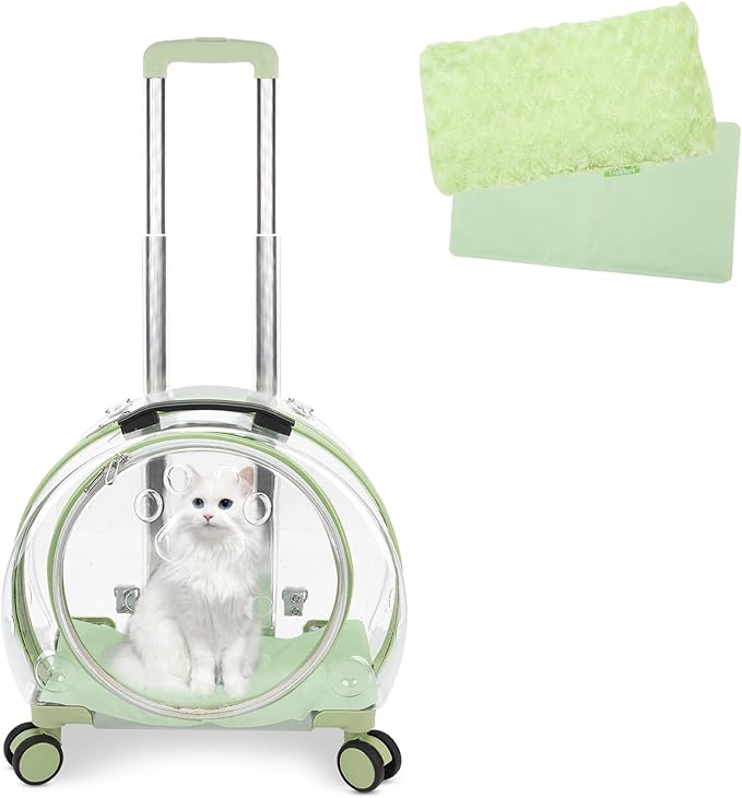 Transparent &amp; Fully Breathable Hard cat Carrier with Rolling Wheels for Dogs, Cats, Multiple Carrying Options, Perfect for Traveling/Taking a Walk