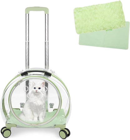 Transparent &amp; Fully Breathable Hard cat Carrier with Rolling Wheels for Dogs, Cats, Multiple Carrying Options, Perfect for Traveling/Taking a Walk