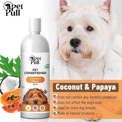 Dog Conditioner Puppy Essentials - Moisturizing Conditioner for Dogs with Coconut and Papaya Scent - Plant Based Dog Bath Supplies Detangle and Revive Pet&