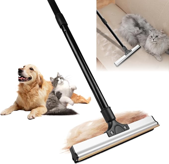 2025 Dual-Edge Carpet Rake for Pet Hair Removal &amp; Fluffing Matted Carpet – 61" Adjustable Handle, Deep Clean Dog &amp; Cat Hair Remover, Reusable Scraper for Rugs, Low Pile Carpet, Couch &amp; Stairs