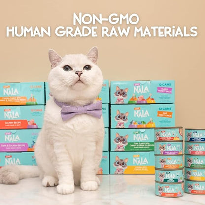 LOVE, NALA - Natural Adult Cat Wet Food - Pate Tuna with Spinach Recipe- Grain Free, Non-GMO, Lean Protein, Iron, Digestive Fiber Blend, Added Minerals &amp; Vitamins - 12 Pack 2.4 lbs.