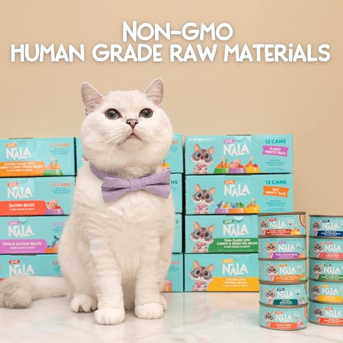 LOVE, NALA - Natural Adult Cat Wet Food - Pate Mackerel with Carrot &amp; Pumpkin Recipe- Grain Free, Non-GMO, Lean Protein, Omega 3, Digestive Fiber Blend, Added Minerals &amp; Vitamins - 12 Pack 2.4 lbs.