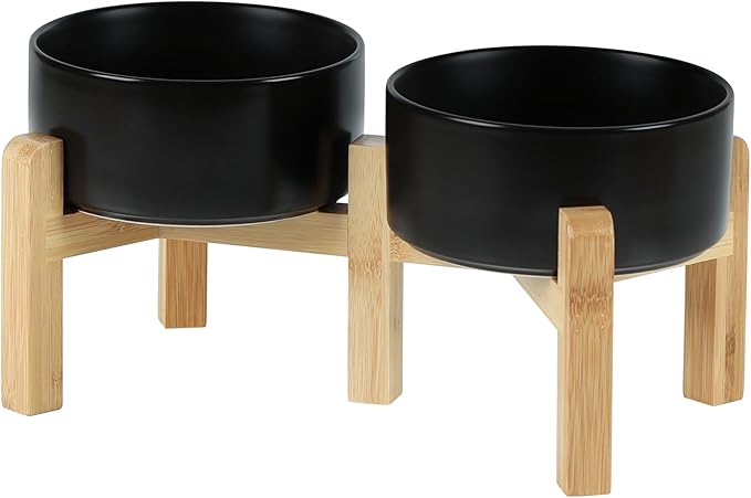 Ceramic Raised Double Bowls Set with Stand, 2 Heights Elevated, Food &amp; Water Bowls for Small Breed Dogs, Weighted Dog Dishes, Pet Bowl(6.1&