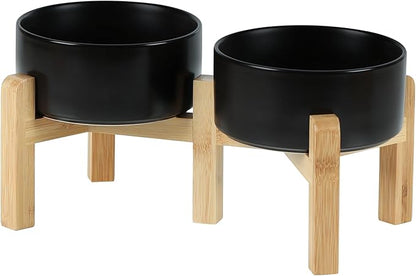 Ceramic Raised Double Bowls Set with Stand, 2 Heights Elevated, Food &amp; Water Bowls for Small Breed Dogs, Weighted Dog Dishes, Pet Bowl(6.1&