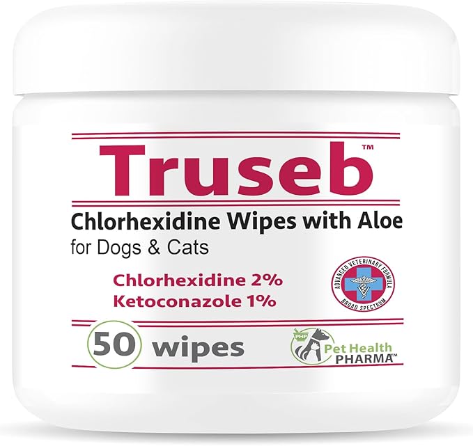Chlorhexidianes Wipes for Dogs, Cats and Horses (Made in U.S.A) (USA) (Ketoconazole &amp; Chlorhexidine Wipes, 50 Count)