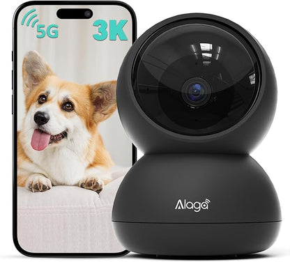 Alaga 3K Pet Camera, Dog Monitor with Phone App, 360° Pan/Tilt, Night Vision, Speaker, WiFi Cameras for Dog/Cat, Compatible with Alexa &amp; Google Assistant, Black, Includes 1-Year Pet Time Album