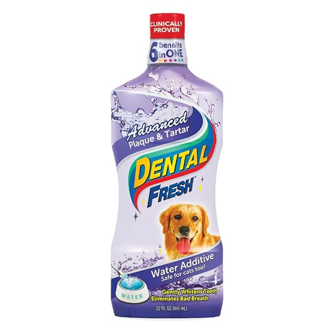 Dental Fresh Advanced Plaque and Tartar Water Additive, 32oz – Dog Teeth Cleaning Formula to Freshen Breath and Improve Cat &amp; Dog Dental Care