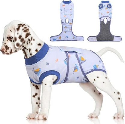 FUAMEY Recovery Suit for Dogs After Surgery,Soft Breathable Dog Bodysuit E-Collar &amp; Cone Alternative Surgical Suit,Male Female Dog Neuter Spay Suits Anti Licking Wounds Onesie Blue Boat XS