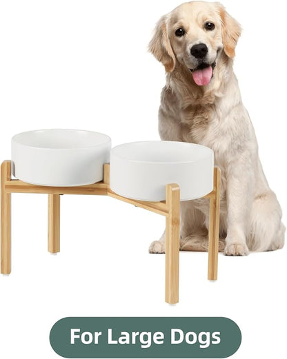 Ceramic Raised Double Bowls Set with Stand, Food &amp; Water Bowls for Large Breed Dogs, Weighted Dog Dishes, Pet Bowl(8.2&