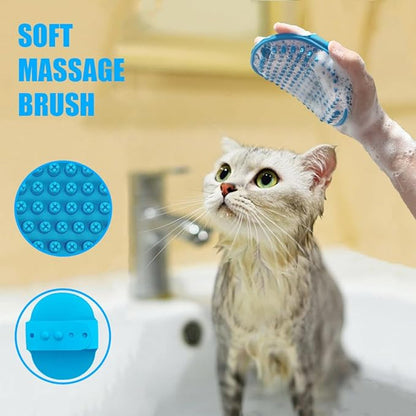 Grooming Brush Kit - 5pcs for Shedding &amp; Matted Fur, Self-Cleaning with Flea Comb for Indoor Long-Haired Cats, Blue