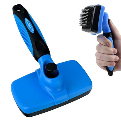 Large Self Cleaning Deshedding Brush for Dogs &amp; Cats - One Button Hair Release Grooming Tool, Gentle Massage Brush for Long and Short Hair (Blue)