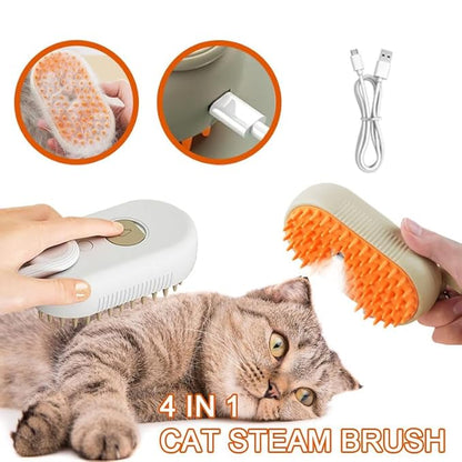 Cat Steam Brush for Shedding, 4 in 1 Rechargeable Pet Steam Brush for Dogs and Cats, Anti-Static, Massage, Cleaning, Shedding &amp; Combing All In One! (Khaki)
