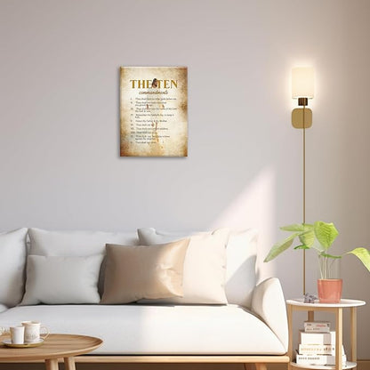 The Ten Commandments Christian Pictures Wall Art, Bible Verse Jesus Bathroom Wall Decor Religion Scripture Framed Painting Religious Canvas Artwork for Church Bedroom Living Room 16"L x 12"W