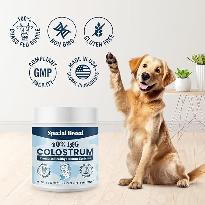 40% IgG Grass Fed Colostrum for Dogs, High IgG Third Party Tested, Immune Support, Skin &amp; Gut Health, Seasonal Allergy &amp; Itch Relief, Made in USA, 2.5 Oz