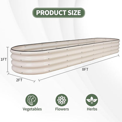 1MORE Galvanized Raised Garden Bed- Planter Garden Boxes Outdoor, Raised Beds for Gardening, 8x2x1ft Metal Garden Bed Kit for Vegetables Flower, Planter Raised Beds with Protective Tape &amp; Tools.White